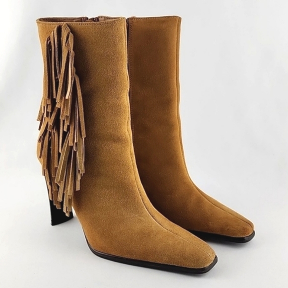 Predictions Collection Tan Suede Leather Fringed Heeled Boot Westen Style Sz 5.5 - Picture 3 of 16